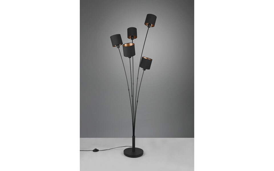 HLW LED LED Vloerlamp Trion Torry - 5-lichts Zwarte & Gouden Vloerlamp, Max 40W LED