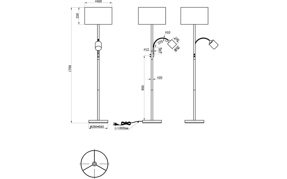 HLW LED LED Vloerlamp Trion Hotia - Ronde Vloerlamp met Twee Lichtbronnen en E27 Fitting