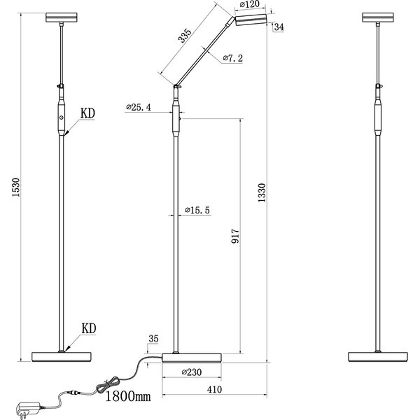 HLW LED LED Vloerlamp 6.5W - Dimbaar met Aanpasbare Kleur, Mat Nikkel & Aluminium
