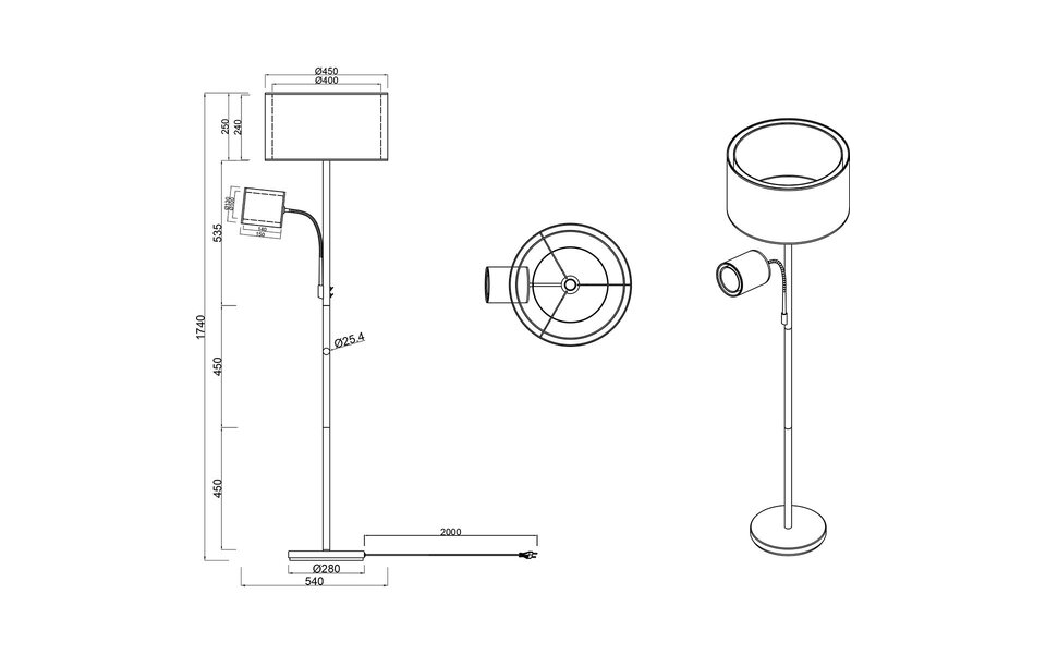HLW LED LED Vloerlamp Mat Zwart - 60W LED Vloerverlichting met E27 Fitting - Trion Bidon