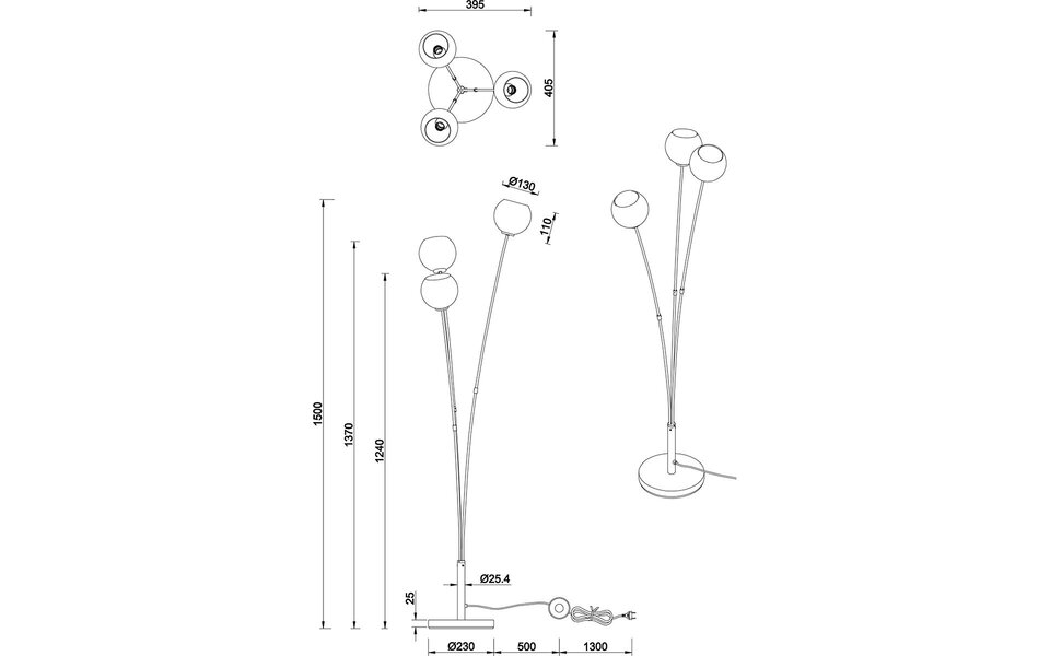 HLW LED Zwarte LED Vloerlamp Trion Seldy met 3 lichtpunten en multicolor glazen venster HLW LED Zwarte LED Vloerlamp Trion Seldy met 3 lichtpunten en multicolor glazen venster
