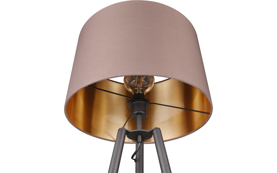 HLW LED LED Vloerlamp Trion Loet - Zwarte Metalen Vloerlamp met E27 Fitting en Taupe Lichtvenster