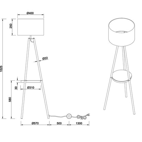 HLW LED LED Vloerlamp Trion Loet - Zwarte Metalen Vloerlamp met E27 Fitting en Taupe Lichtvenster