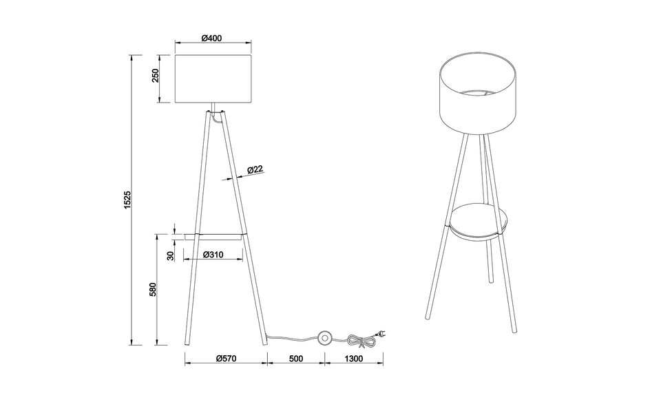 HLW LED LED Vloerlamp Trion Loet - Zwarte Metalen Vloerlamp met E27 Fitting en Taupe Lichtvenster