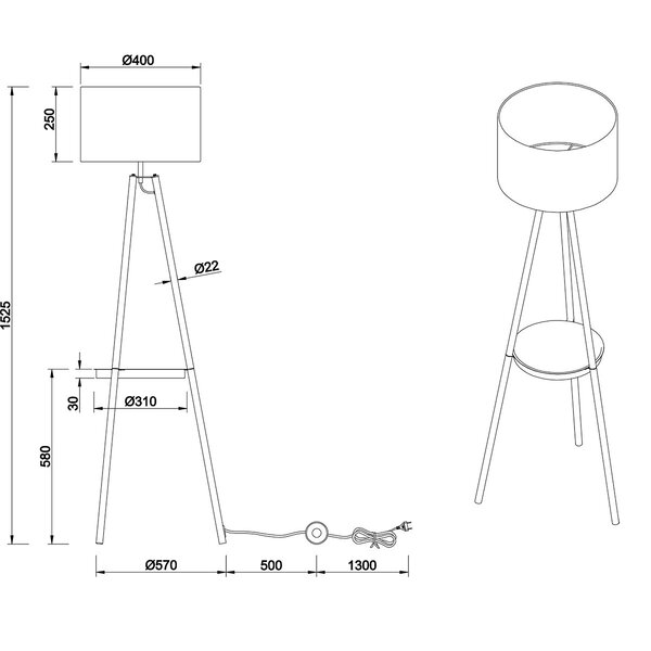 HLW LED LED Vloerlamp Trion Loet - Zwarte Metalen Vloerlamp met E27 Fitting en Taupe Lichtvenster