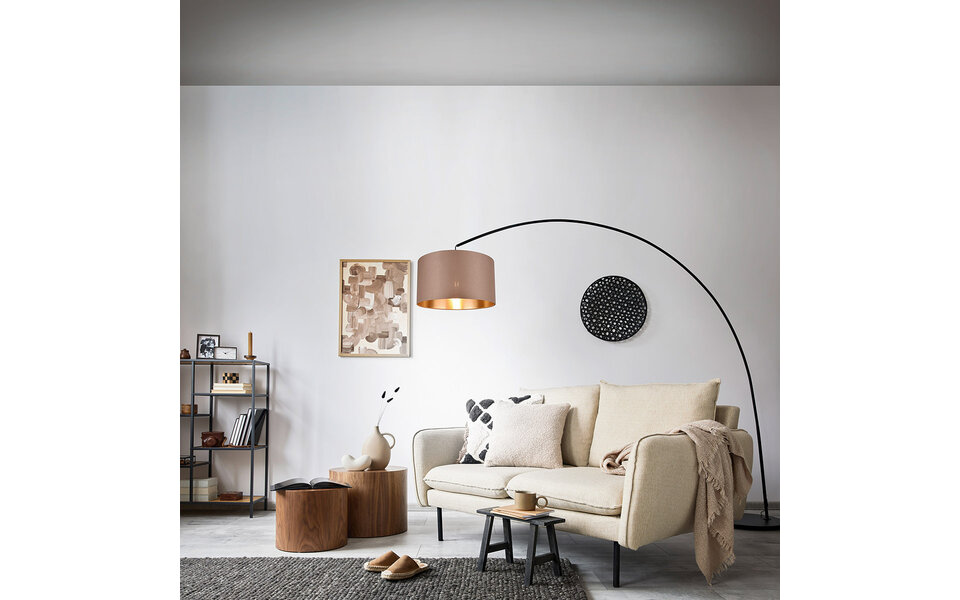 HLW LED LED Vloerlamp Trion Yavas - Metalen Vloerlamp Taupe met Voetschakelaar en E27 Fitting