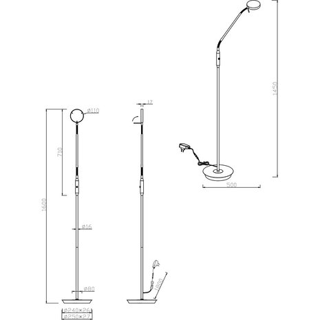 HLW LED LED Vloerlamp 12W Dimbaar - Metalen Witte Vloerlamp Trion Amon Met Flexibele Arm
