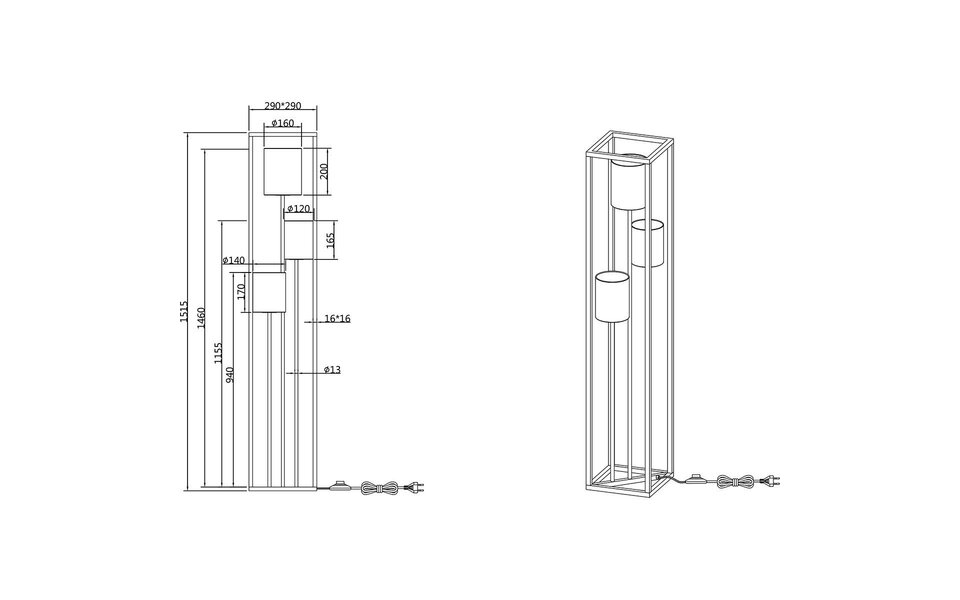 HLW LED Moderne LED Vloerlamp - Zwarte Metalen Vloerlamp Trion Rocky 3-lichts