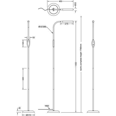 HLW LED Stijlvolle LED Vloerlamp Zwart met Stoffen Kap, 5W LED en Aanraakschakelaar
