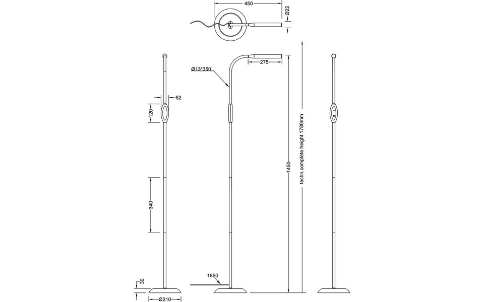 HLW LED Stijlvolle LED Vloerlamp Zwart met Stoffen Kap, 5W LED en Aanraakschakelaar