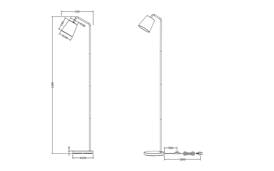 HLW LED Moderne Verstelbare LED Vloerlamp Mat Zwart - Metalen Vloerlamp met E27 Fitting