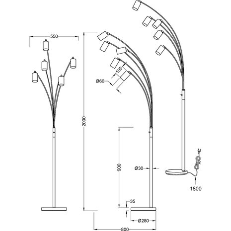 HLW LED LED Vloerlamp Trion Harley - Metalen 5-lichts Vloerlamp met GU10 fitting en IP20 HLW LED LED Vloerlamp Trion Harley - Metalen 5-lichts Vloerlamp met GU10 fitting en IP20
