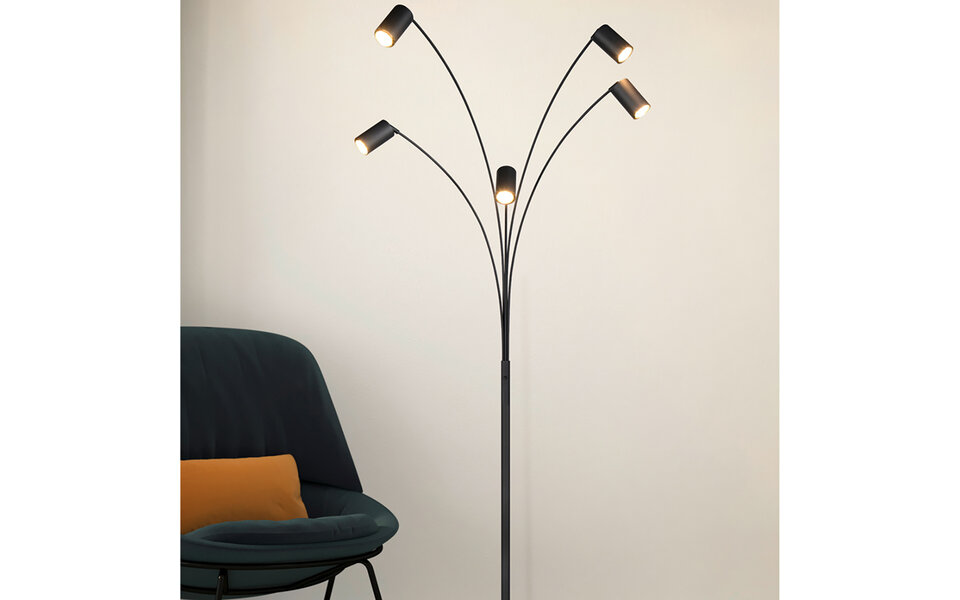 HLW LED LED Vloerlamp Trion Harley - 5-lichts Mat Zwarte Metalen Vloerlamp met GU10 Fitting en IP20 HLW LED LED Vloerlamp Trion Harley - 5-lichts Mat Zwarte Metalen Vloerlamp met GU10 Fitting en IP20