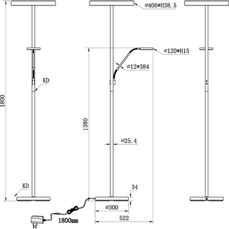 HLW LED LED Vloerlamp Metalen Zwarte Vloerlamp 5W Dimbaar Met Aanpasbare Kleur
