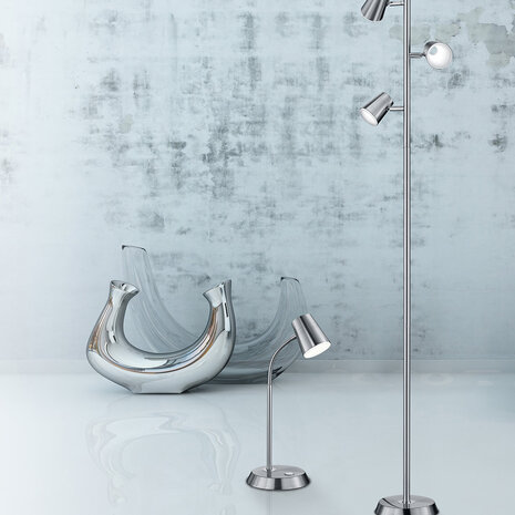 HLW LED Dimbare LED Vloerlamp Trion Narca - Warm Wit 2700K-3000K, Mat Nikkel, 3-lichts