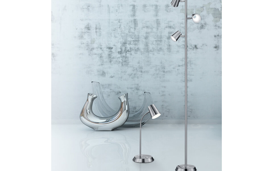 HLW LED Dimbare LED Vloerlamp Trion Narca - Warm Wit 2700K-3000K, Mat Nikkel, 3-lichts