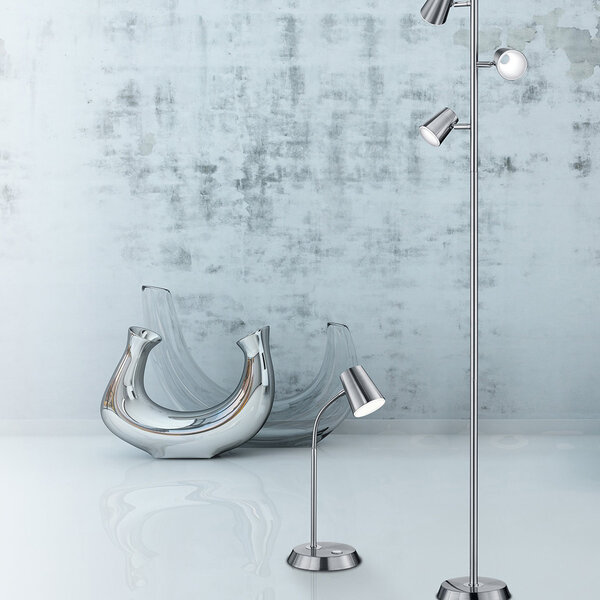 HLW LED Dimbare LED Vloerlamp Trion Narca - Warm Wit 2700K-3000K, Mat Nikkel, 3-lichts