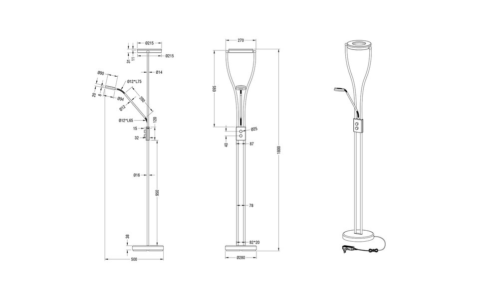HLW LED LED Vloerlamp Trion Renny - Dimbaar, Warm Wit 2700K–3000K, Mat Nikkel, 22W