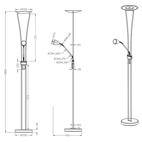 HLW LED LED Vloerlamp Mat Goud - Dimbaar Warm Wit 2700K–3000K, 20W LED, 2-lichts