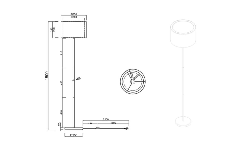 HLW LED LED Vloerlamp Mat Zwart - 40W LED Vloerverlichting met E27 Fitting en Voetschakelaar