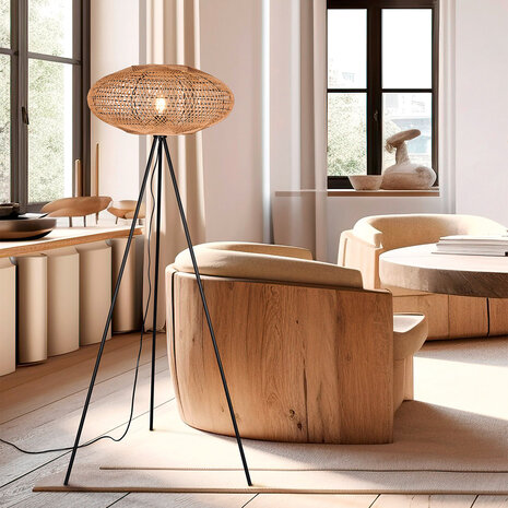 HLW LED LED Vloerlamp Trion Eddie - Mat Zwart Metalen Vloerlamp met E27 Fitting