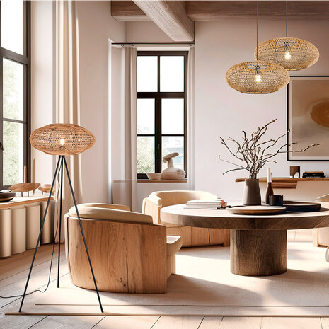 HLW LED LED Vloerlamp Trion Eddie - Mat Zwart Metalen Vloerlamp met E27 Fitting