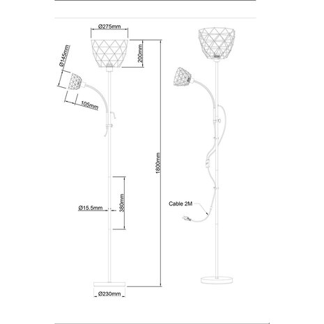 HLW LED LED Vloerlamp Zwart Goud - Stijlvolle Metalen Vloerlamp met E27 & E14 Fitting