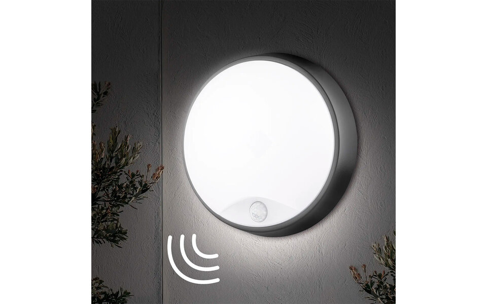 HLW LED LED Wandlamp met Sensor Kozolux Sorta 20W - Zwart & Wit, Rond, 1600lm Natuurlijk Wit