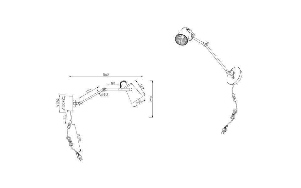 HLW LED LED Wandlamp Mat Zwart - Draaibare LED Vloerlamp met E14 Fitting en Aluminium
