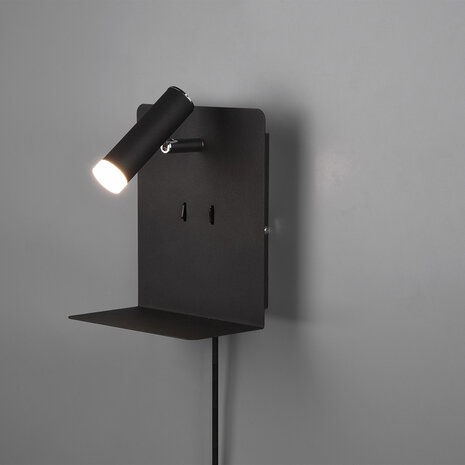 HLW LED LED Wandlamp 6W Warm Wit 2700K–3000K Mat Zwart met USB Oplaadfunctie