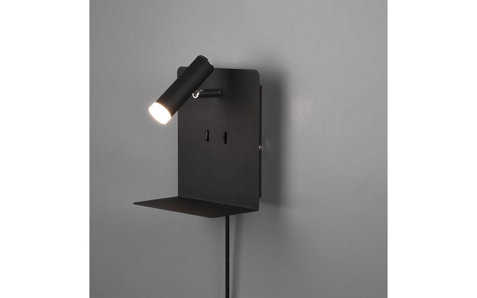 HLW LED LED Wandlamp 6W Warm Wit 2700K–3000K Mat Zwart met USB Oplaadfunctie