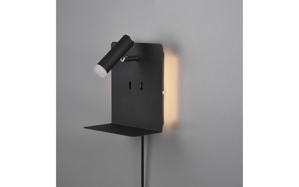 HLW LED LED Wandlamp 6W Warm Wit 2700K–3000K Mat Zwart met USB Oplaadfunctie