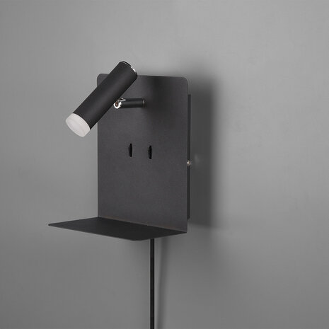 HLW LED LED Wandlamp 6W Warm Wit 2700K–3000K Mat Zwart met USB Oplaadfunctie