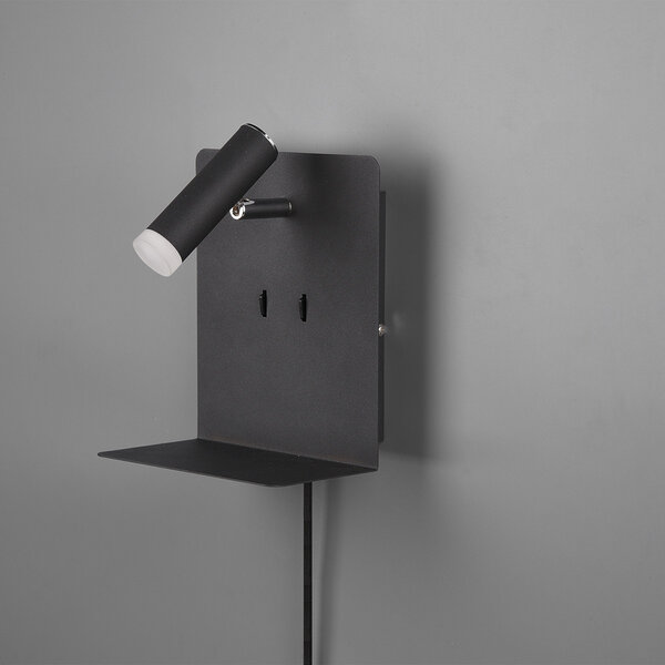 HLW LED LED Wandlamp 6W Warm Wit 2700K–3000K Mat Zwart met USB Oplaadfunctie