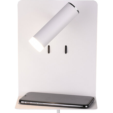 HLW LED LED Wandlamp Trion Elonant - 6W Warm Wit 3000K USB Oplaadfunctie - Mat Wit Aluminium