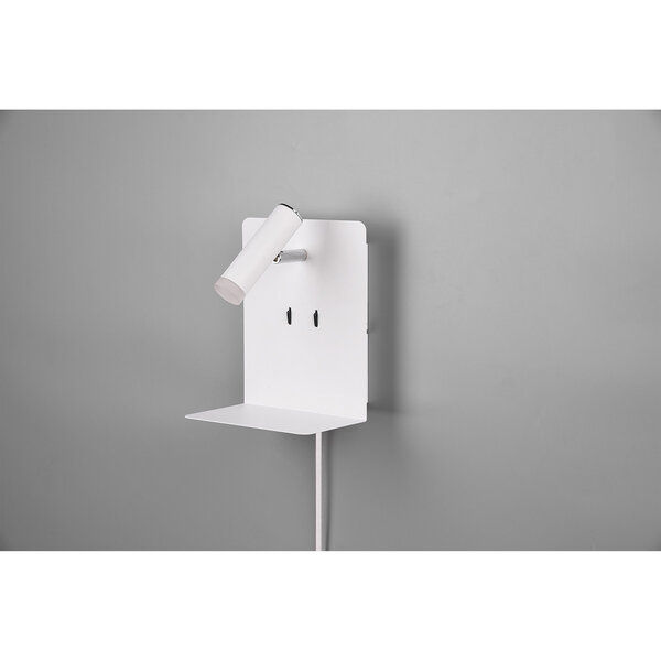 HLW LED LED Wandlamp Trion Elonant - 6W Warm Wit 3000K USB Oplaadfunctie - Mat Wit Aluminium