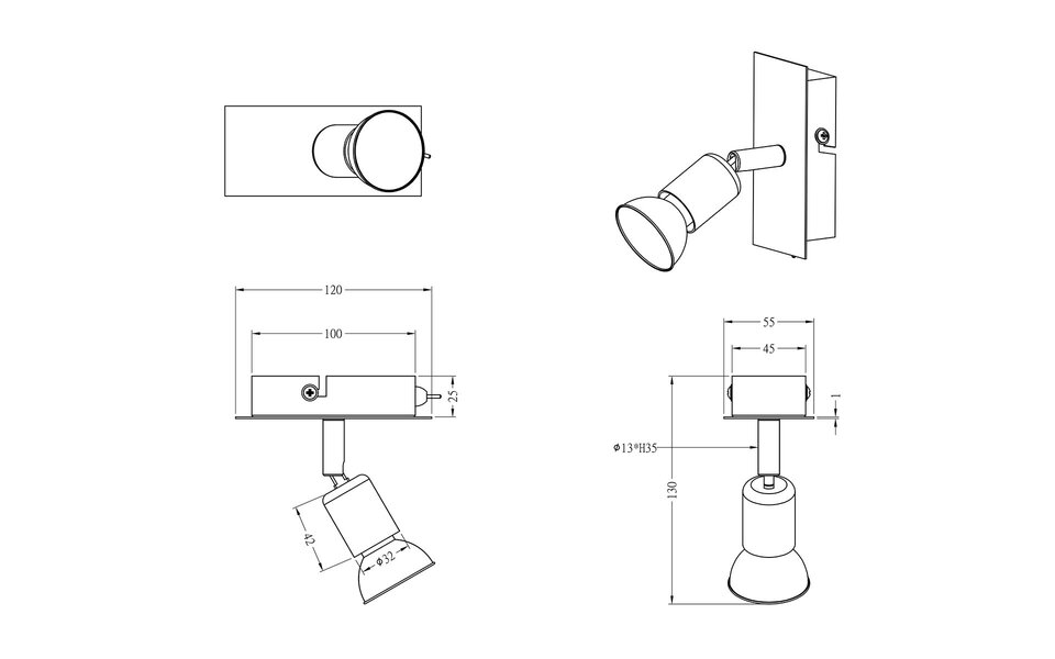 HLW LED LED Wandspot 3W GU10 Fitting - Warm Wit 3000K, Mat Nikkel, Beam Angle Verstelbaar HLW LED LED Wandspot 3W GU10 Fitting - Warm Wit 3000K, Mat Nikkel, Beam Angle Verstelbaar