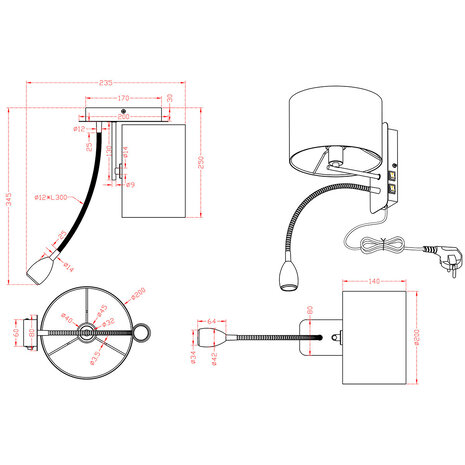 HLW LED LED Wandlamp 3W Warm Wit 2700K–3000K - Mat Wit Aluminium, Flexibele Arm