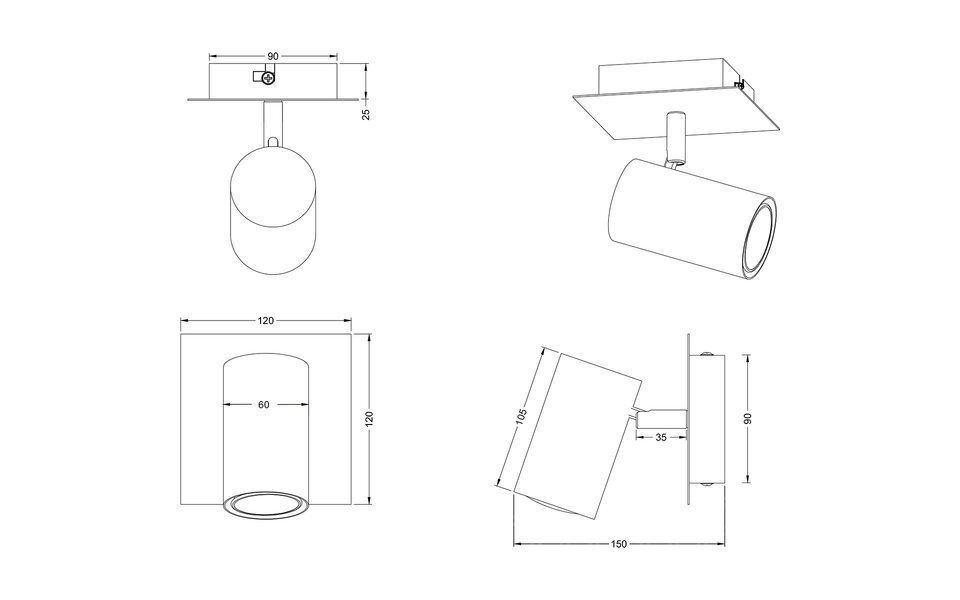 HLW LED Elegante LED Wandspot Trion Milona - Mat Zwart/Goud - GU10 Fitting