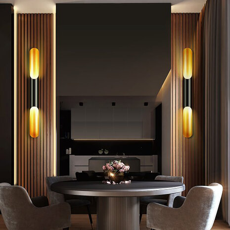 HLW LED LED Wandlamp - Mat Zwart & Gouden Aluminium - 2-lichts Up & Down Verlichting