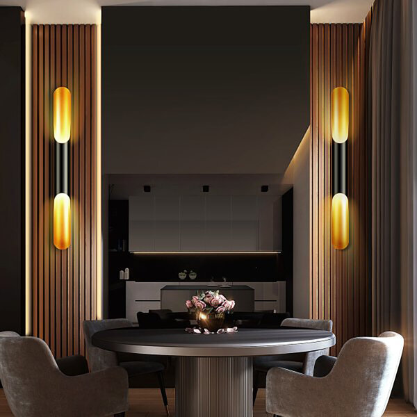 HLW LED LED Wandlamp - Mat Zwart & Gouden Aluminium - 2-lichts Up & Down Verlichting