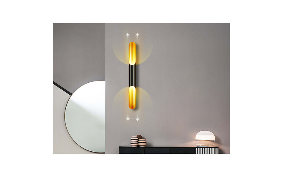 HLW LED LED Wandlamp - Mat Zwart & Gouden Aluminium - 2-lichts Up & Down Verlichting HLW LED LED Wandlamp - Mat Zwart & Gouden Aluminium - 2-lichts Up & Down Verlichting