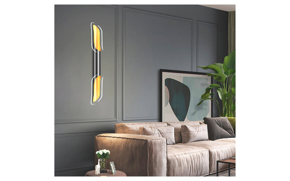 HLW LED LED Wandlamp - Mat Zwart & Gouden Aluminium - 2-lichts Up & Down Verlichting HLW LED LED Wandlamp - Mat Zwart & Gouden Aluminium - 2-lichts Up & Down Verlichting