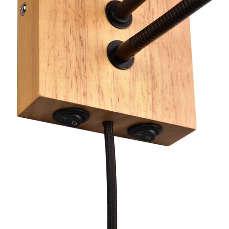 HLW LED LED Wandlamp Trion Ilay met natuurhout, dubbele lichtpunten en E27 fitting