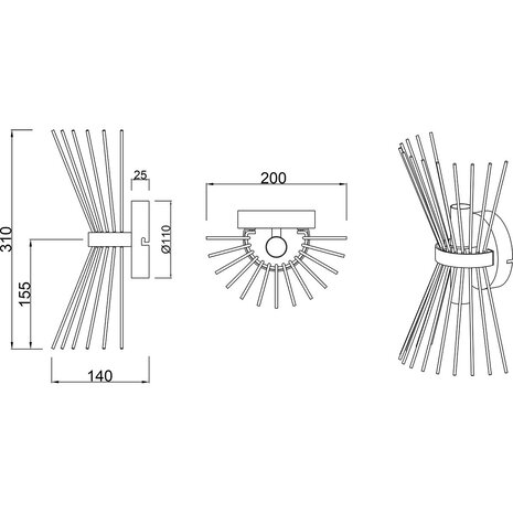 HLW LED LED Wandlamp Trion Drado - Rond Zwart Goud Metalen Vloerlamp, 2-lichts