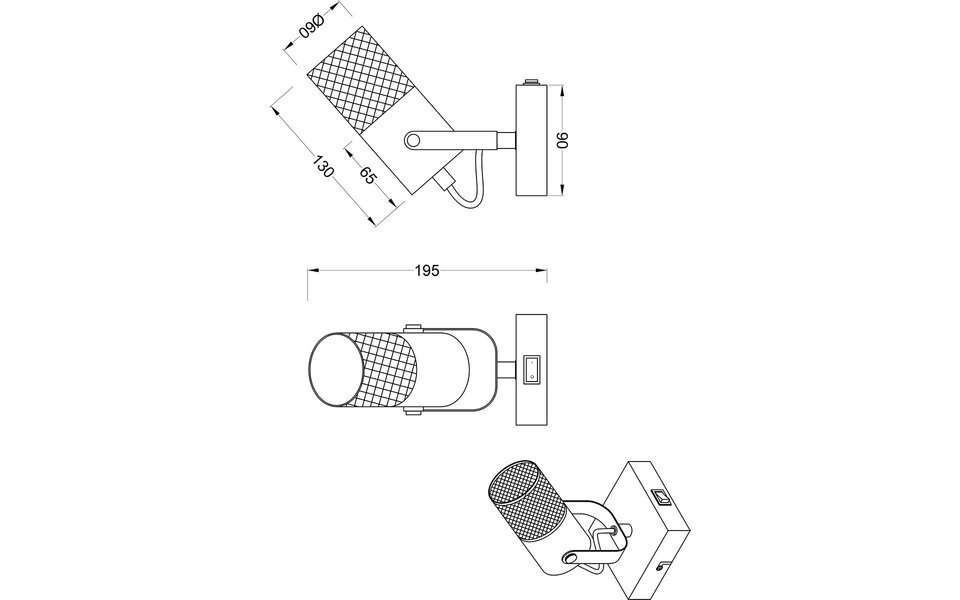 HLW LED LED Wandspot Trion Josh - Zwart Witte Metalen Vloerlamp & LED Spot - E14 Fitting