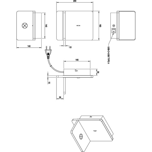 HLW LED LED Wandlamp Dimbaar in Mat Zwart met Warm Wit Licht 2700K–3000K en Laadstation