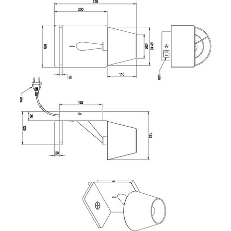 HLW LED LED Wandlamp Trion Rahat met inductief laadstation - Mat Zwarte metalen vloerlamp, IP20