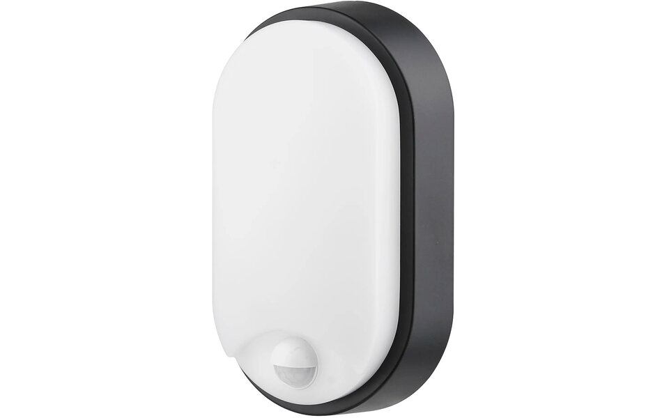 HLW LED LED Wandlamp met Sensor 15W - Zwart Ovaal & Witte Vloerlamp, Koud Wit 6000K, IP54