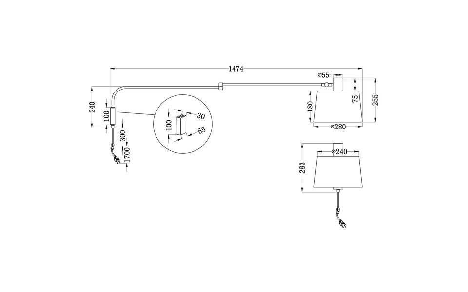 HLW LED LED Wandlamp Trion Badi - Mat Zwarte Aluminium Vloerlamp met E27 Fitting
